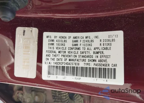 2013 Honda Accord Lx from USA, damaged, VIN 1HGCR2F34DA257938